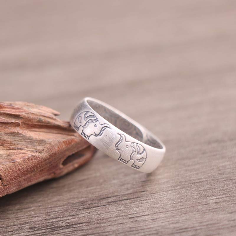 Nimara Ritual 999 Sterling Silver Lotus Elephant Six True Words Blessing Ring