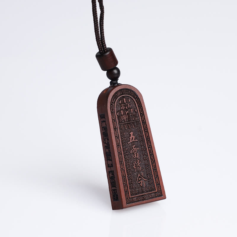Nimara Ritual Lightning Struck Jujube Wood Taoist Five Thunder Order Luck Protection Necklace Pendant