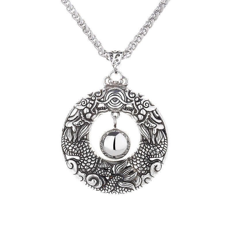 Nimara Ritual Double Dragon Playing Bead Copper Protection Necklace Pendant
