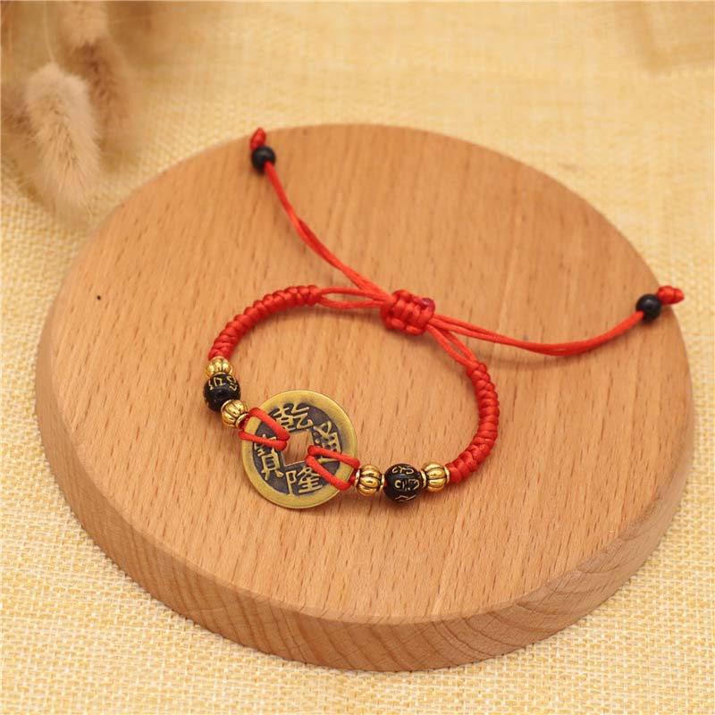 Nimara Ritual Copper Coin Fortune Red String Weave Bracelet