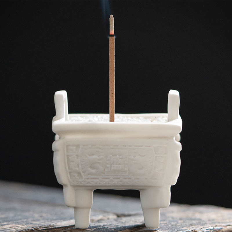 Nimara Ritual Prosperous Dragon Double Lion Ears Pattern Healing Ceramic Incense Burner Decoration