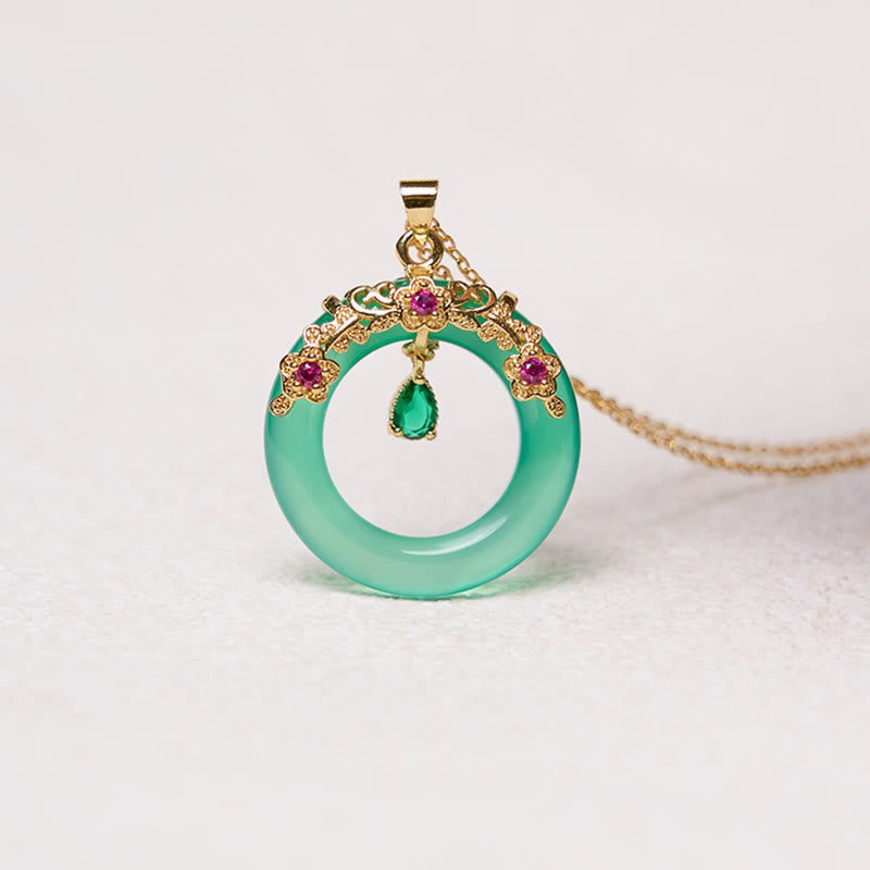 Nimara Ritual Green Chalcedony Peace Buckle Design Strength Necklace Pendant
