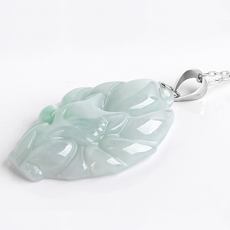 Nimara Ritual Natural Jade Nine Tailed Fox Prosperity Titanium Steel Chain Necklace Pendant