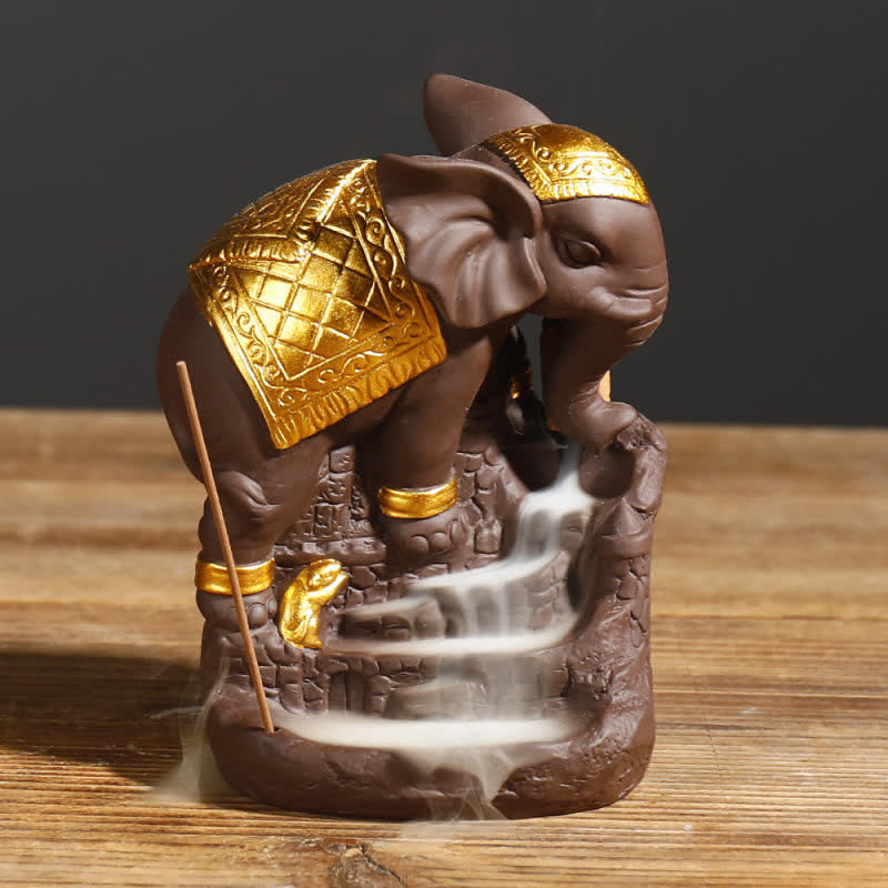 Nimara Ritual Tibetan Elephant Purple Clay Backflow Smoke Fountain Peace Healing Incense Burner Decoration