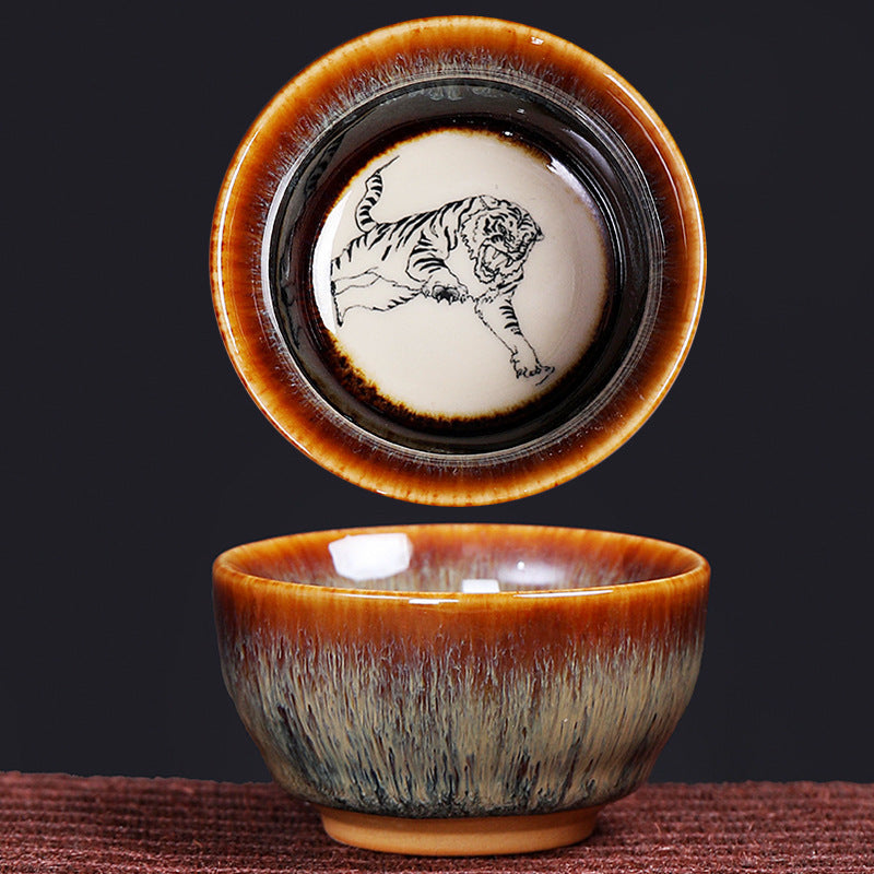Nimara Ritual 12 Chinese Zodiac Pattern Ceramic Teacup Kung Fu Jian Chinese Zhan Tea Cup 73ml