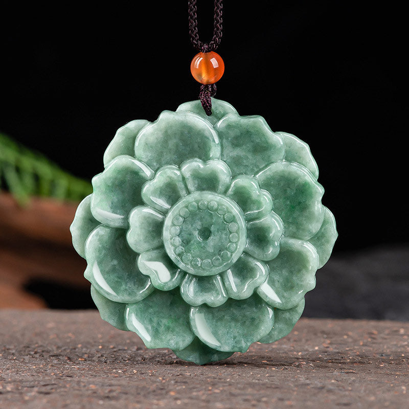 Nimara Ritual Lotus Pattern Jade Luck Prosperity Necklace Pendant