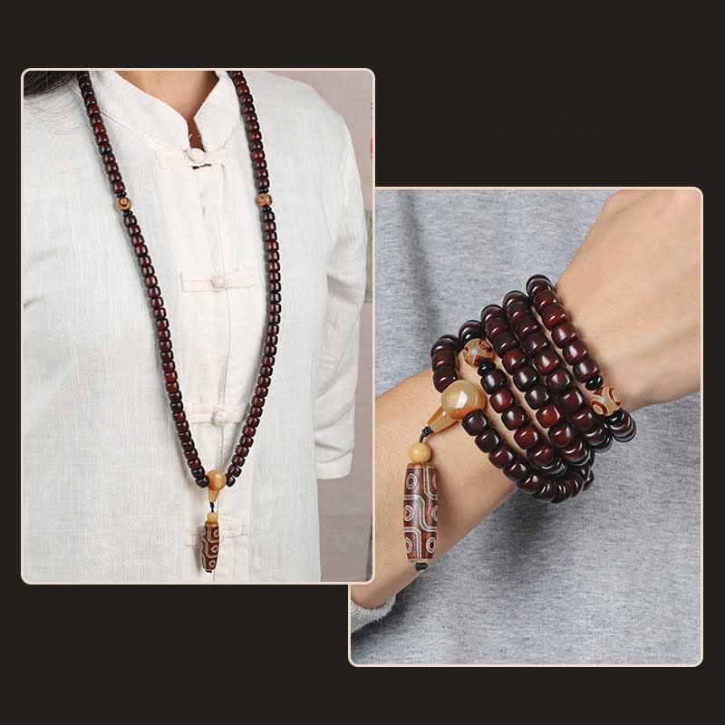 Nimara Ritual 108 Mala Beads Three-eyed Dzi Bead Nine-eye Dzi Bead Jade Luck Bracelet
