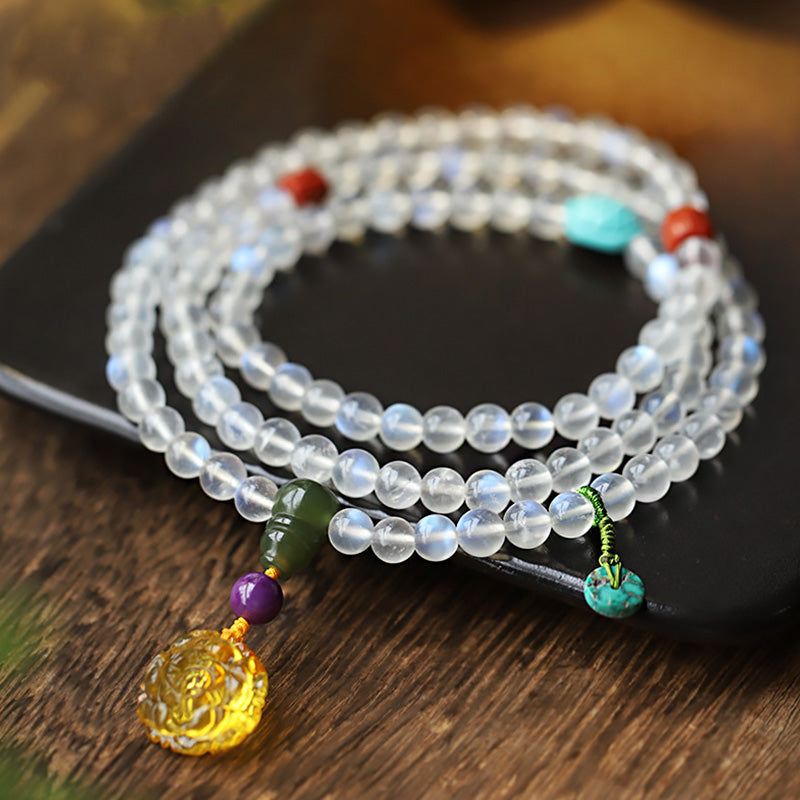 Nimara Ritual 108 Mala Beads Moonstone Amber Lotus Turquoise Crystal Healing Bracelet