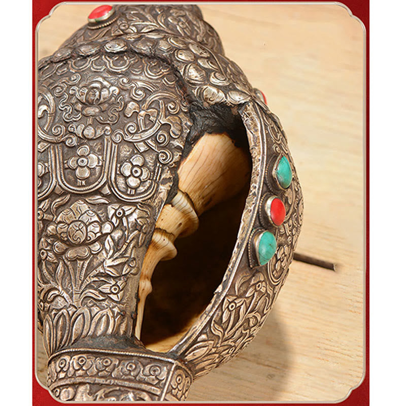 Nimara Ritual Tibetan Handmade Natural Shankha Engraved Eight Auspicious Symbols Conch Shell Lucky Home Decoration