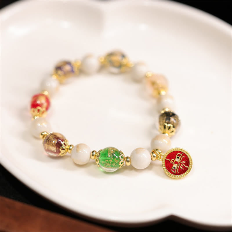 Nimara Ritual Tibetan Five God Of Wealth Fortune Liuli Glass Bead Incense Ash Porcelain Bead Charm Bracelet