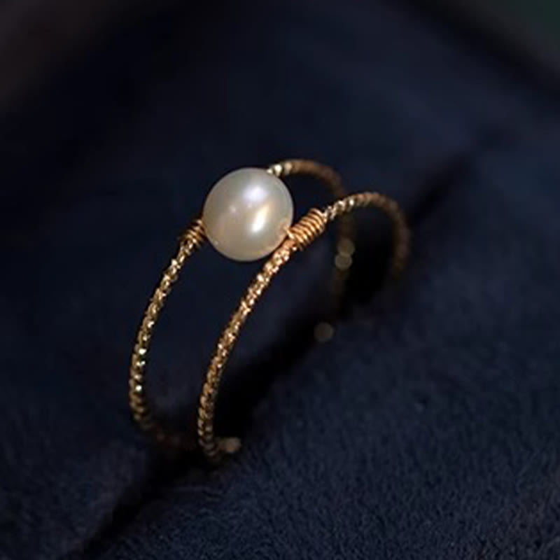 Nimara Ritual Round Jade Pearl Bead Double Layer Copper Luck Adjustable Ring