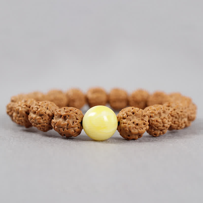 Nimara Ritual Tibet Rudraksha Bodhi Seed Dzi Bead Amber Turquoise Wealth Bracelet