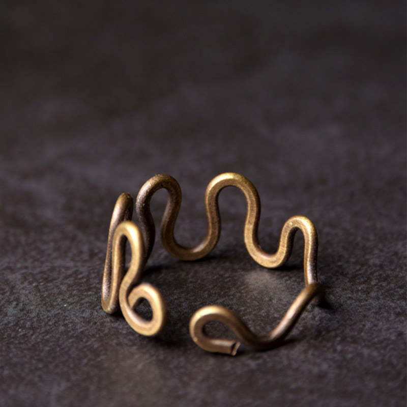 Nimara Ritual Simple Curved Brass Design Copper Luck Wealth Adjustable Ring