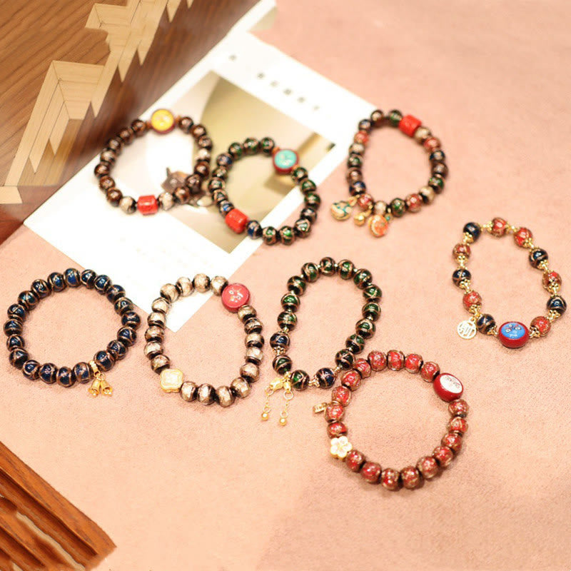 Nimara Ritual Tibetan Gold Swallowing Beast Family Five God Of Wealth Thangka Fortune Bead Bracelet