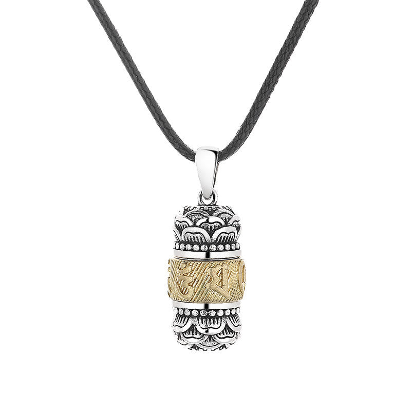 Nimara Ritual Tibet Om Mani Padme Hum Carved Wisdom Purity Chain Leather Rope Necklace Pendant