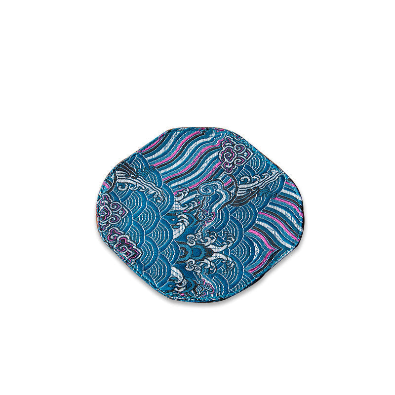 Nimara Ritual Vintage Sea Wave Bamboo Plum Blossom Embroidered Cup Mat Pad Tea Cup Coaster Kung Fu Tea Mat