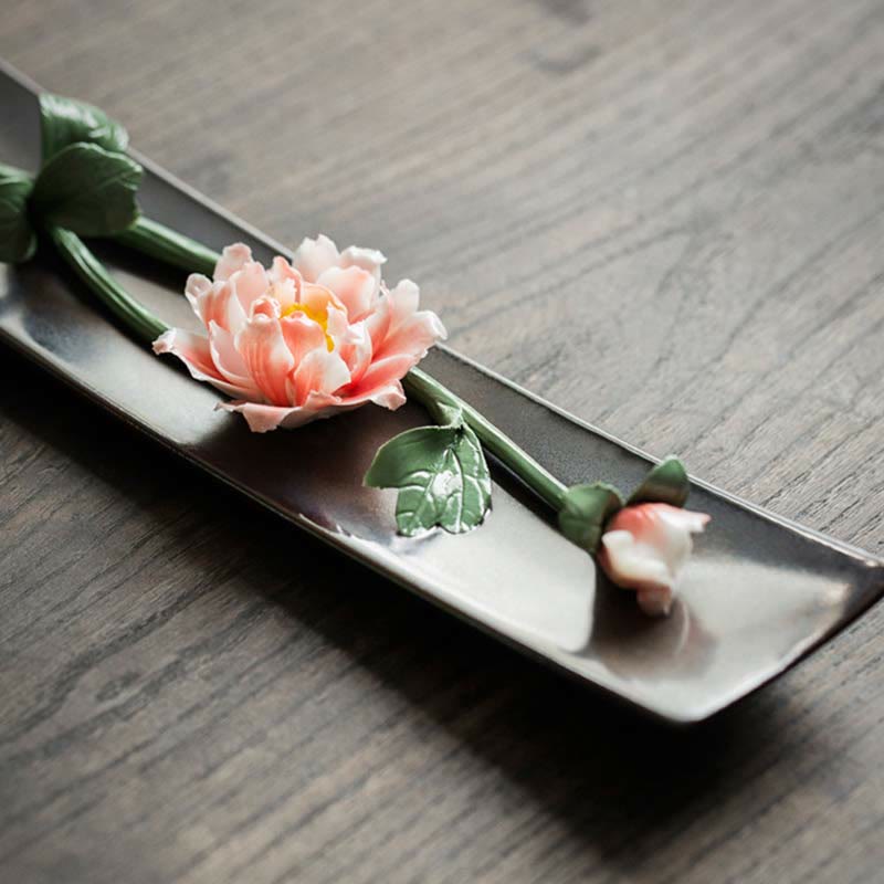 Nimara Ritual Lotus Peony Rose Flower Ceramic Spiritual Incense Burner