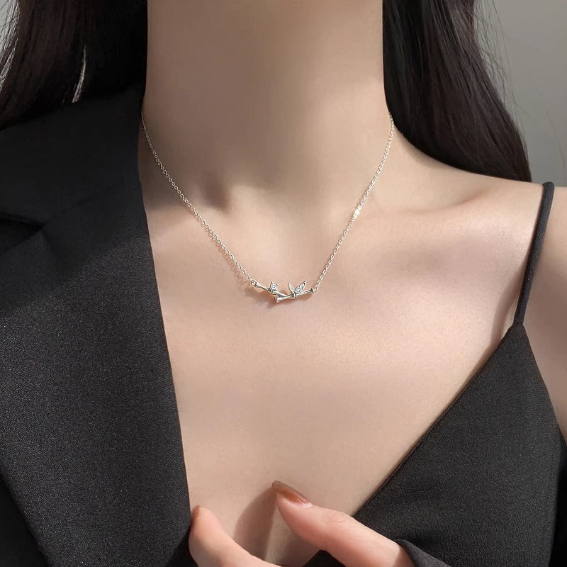 Nimara Ritual Bamboo Leaf Design Copper Zircon Wealth Necklace Pendant
