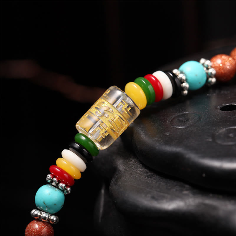 Nimara Ritual 108 Mala Beads Goldstone Om Mani Padme Hum Swastika Confidence Bracelet