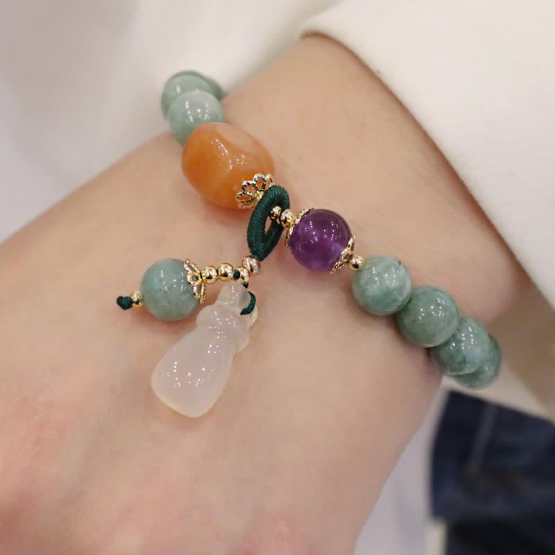 Nimara Ritual Cyan Jade Lotus Pumpkin Wish Peace Buckle Amethyst Crystal Healing Bracelet