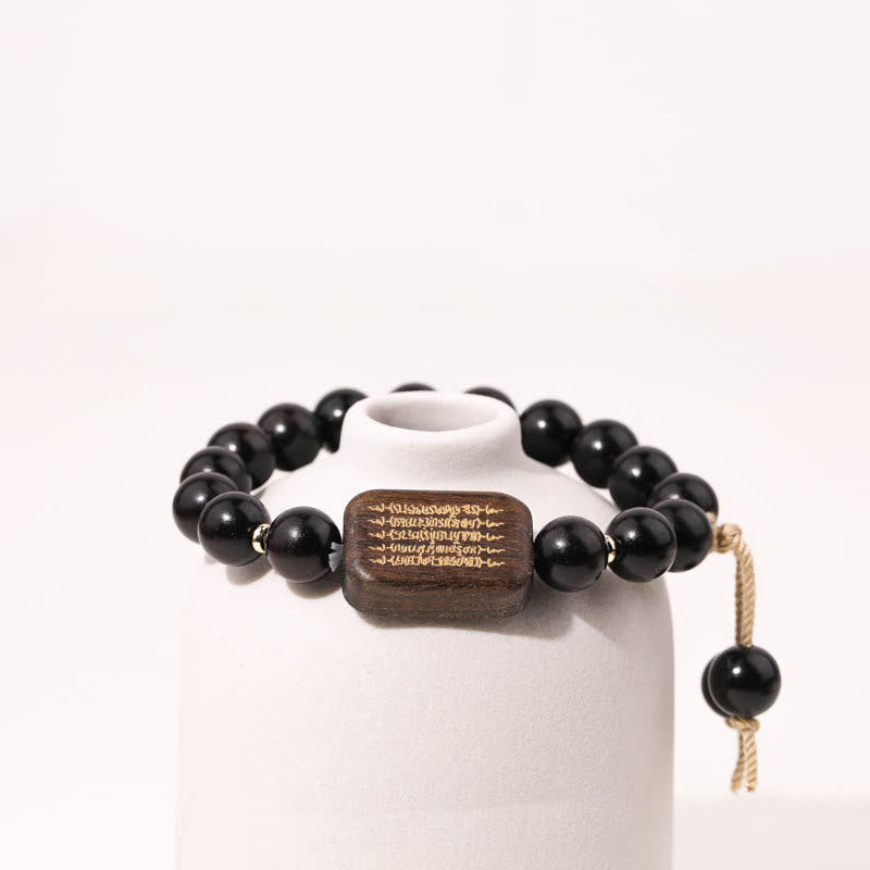 Nimara Ritual Ebony Wood Scripture Engraved Peace Bracelet