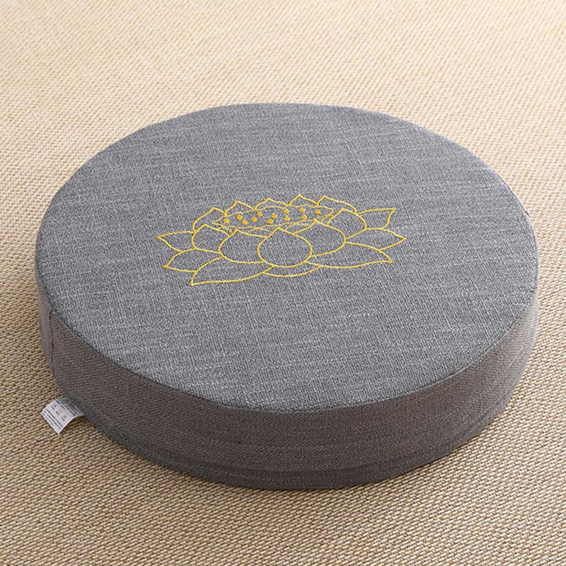 Nimara Ritual Lotus Embroidery Cotton Linen Meditation Seat Cushion
