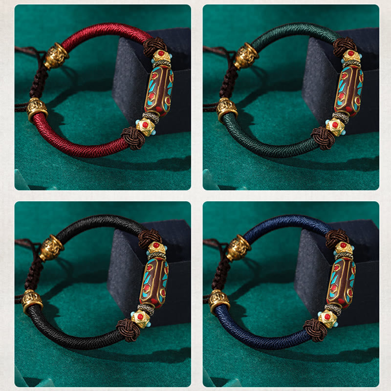 Nimara Ritual Handmade Tibetan Turquoise Om Mani Padme Hum Strength Braided Bracelet