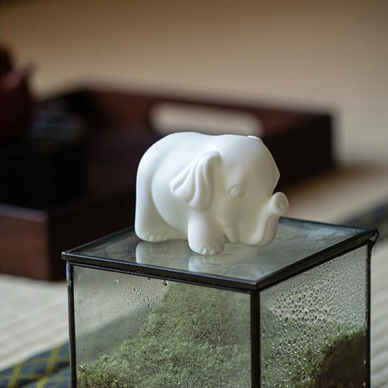 Nimara Ritual Small Elephant Statue White Porcelain Ceramic Strength Home Desk Decoration