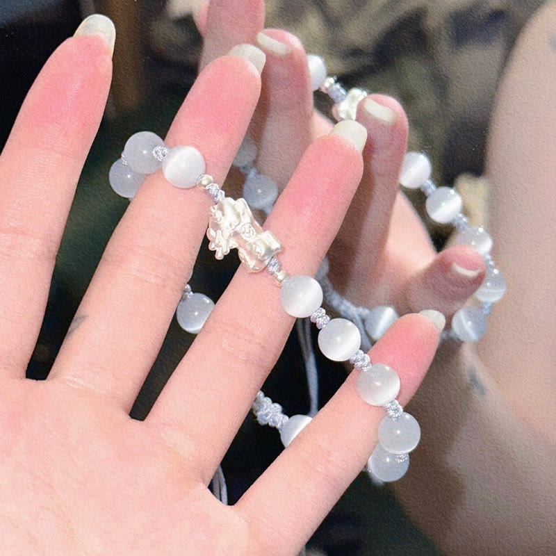 Nimara Ritual Natural Black Obsidian Cat's Eye Pink Crystal PiXiu Strength Bracelet