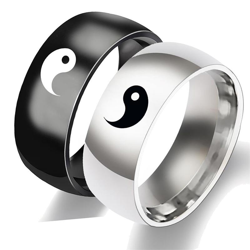Nimara Ritual Yin Yang Balance Titanium Steel Couple Ring