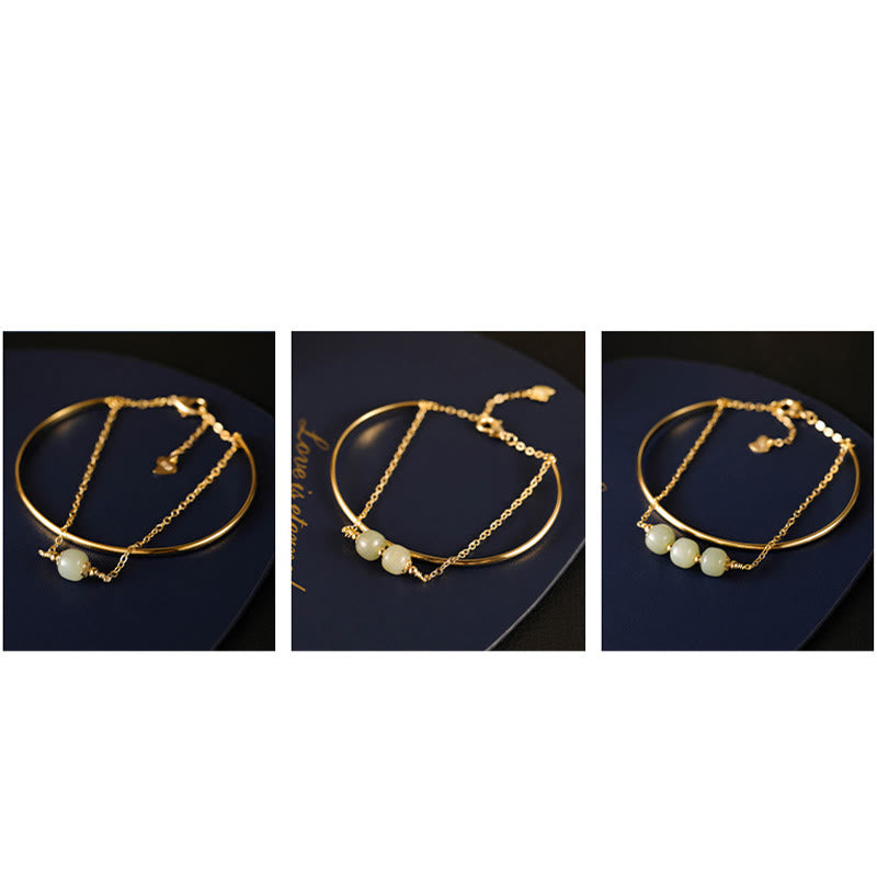 Nimara Ritual Copper Plated Gold Hetian Jade Bead Luck Double Layer Bracelet Bangle
