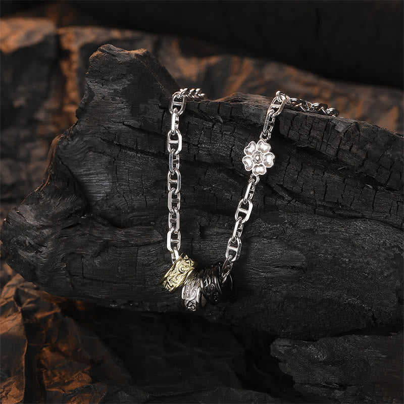 Nimara Ritual 925 Sterling Silver Retro Tang Dynasty Flower Design Luck Energy Chain Necklace Pendant