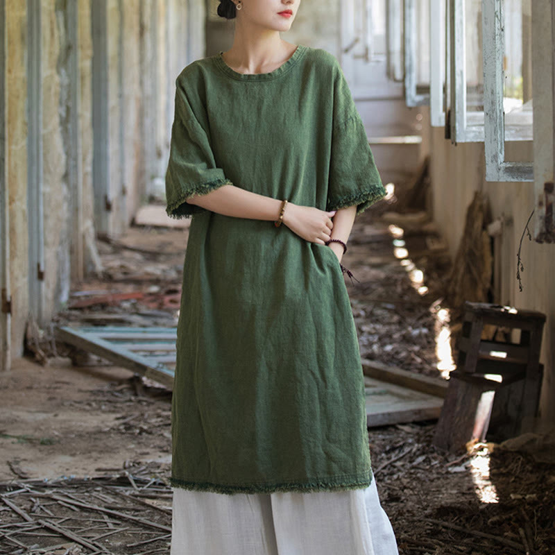 Nimara Ritual Ramie Linen Split Hem Top Women's Half Sleeve T-Shirts