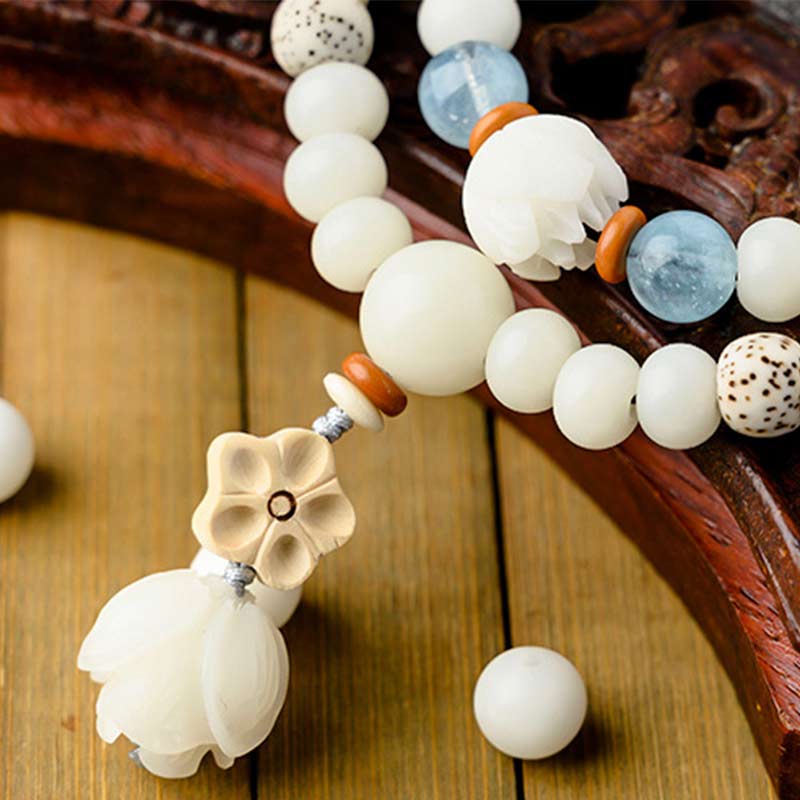 Nimara Ritual Tibetan White Jade Bodhi Lotus Blessing Bracelet