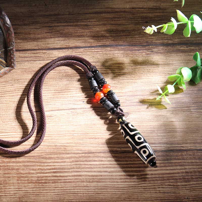 Nimara Ritual Tibetan Nine-Eye Dzi Bead Wealth Necklaces & Pendants