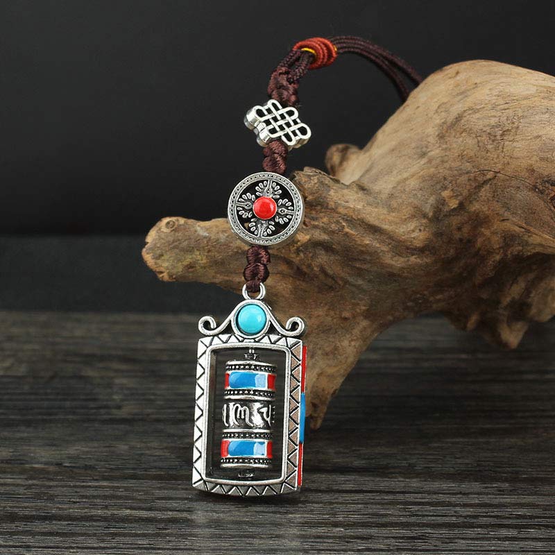 Nimara Ritual Six True Words Prayer Wheel Rotation Knot Blessing Keychain Decoration