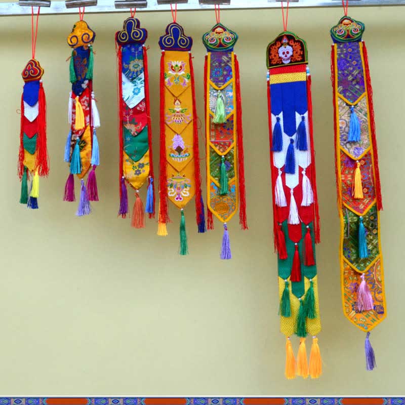 Nimara Ritual Lotus Flower Eight Auspicious Symbols Meditation Enlightenment Colorful Tassels Wall Art