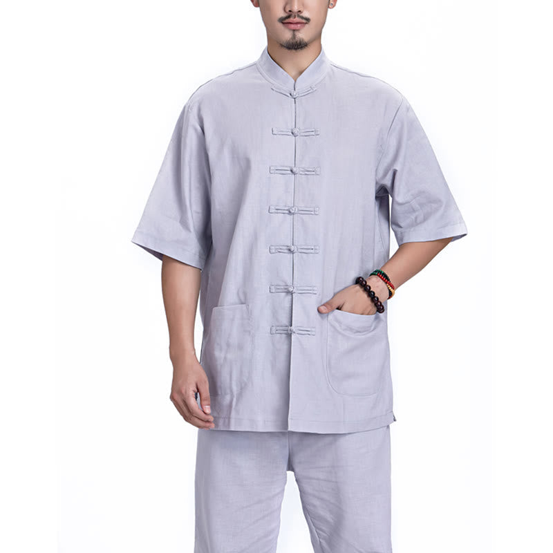 Nimara Ritual Chinese Frog Button Design Meditation Prayer Cotton Linen Spiritual Zen Practice Yoga Clothing Men's Set