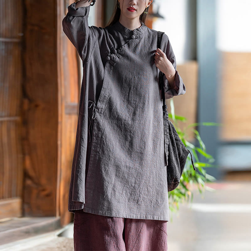 Nimara Ritual Vintage Cotton Linen Blouse Women Long Sleeve Shirt Chinese Hanfu Top