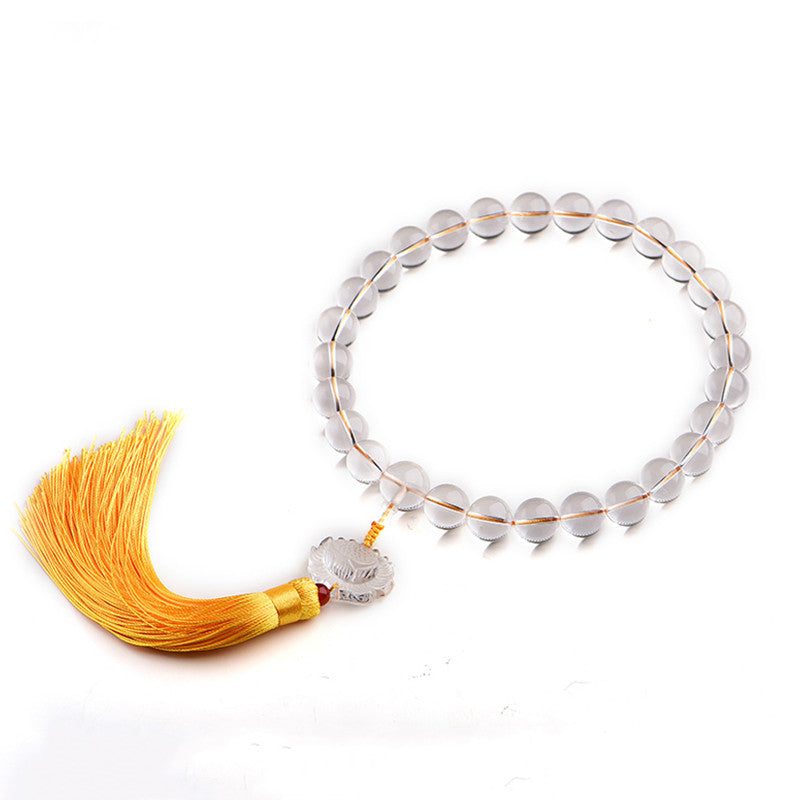 Nimara Ritual Natural White Crystal Lotus Wrist Mala Meditation Tassels Pocket Mala Car Decoration