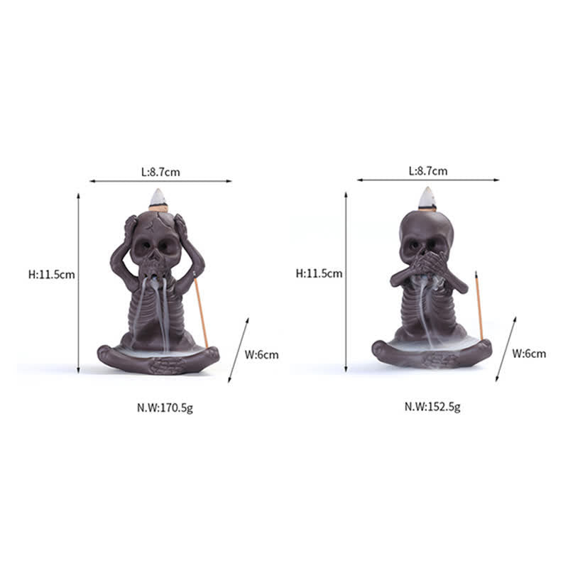 Nimara Ritual Little Skull Ghost Purple Clay Backflow Smoke Fountain Peace Incense Burner Decoration
