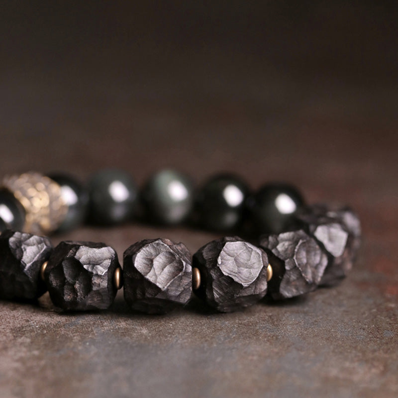 Nimara Ritual Black Obsidian Ebony Wood Copper Strength Couple Bracelet