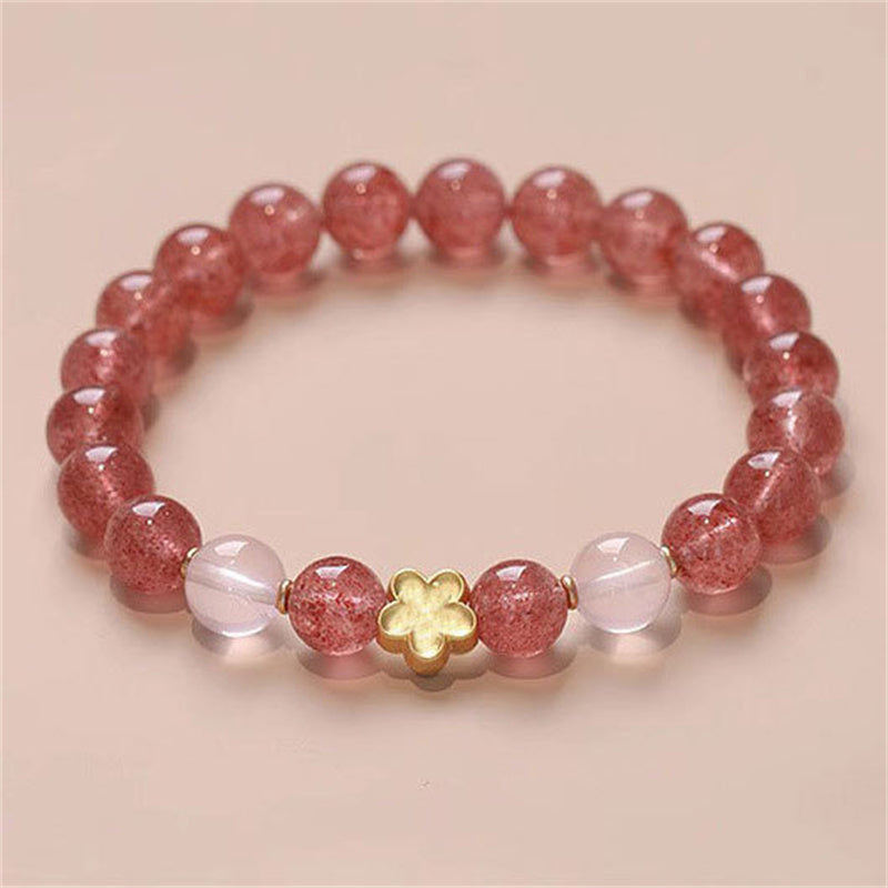 Nimara Ritual Natural Strawberry Quartz Peach Blossom PiXiu Attract Fortune Healing Bracelet