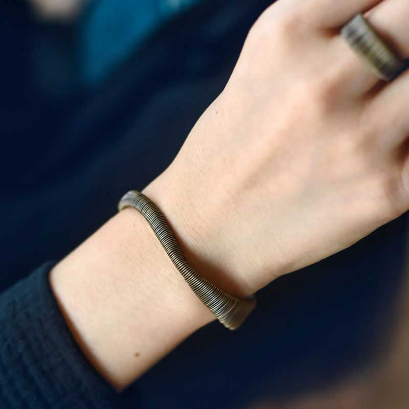 Nimara Ritual Simple Design Wrapped Brass Copper Luck Wealth Adjustable Cuff Bracelet