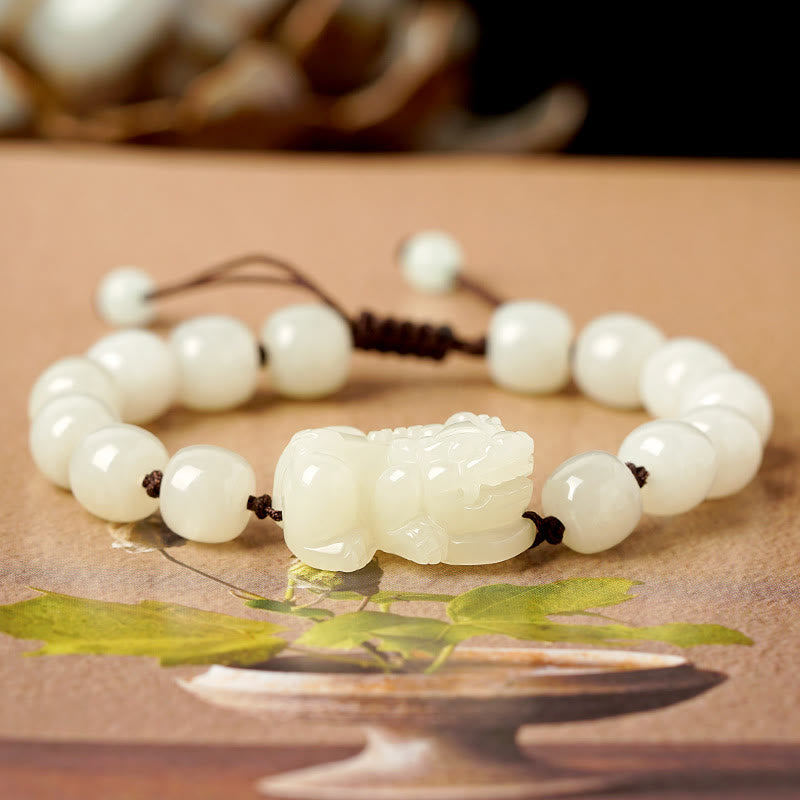Nimara Ritual Natural Hetian White Jade PiXiu Wealth String Bracelet
