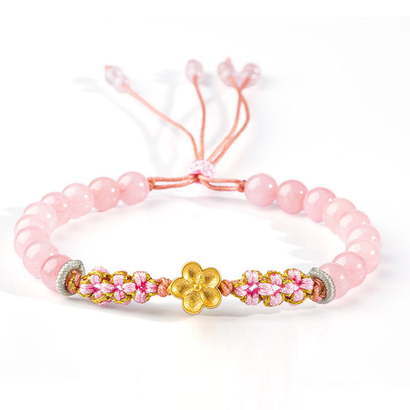 Nimara Ritual 999 Sterling Silver Natural Red Agate Pink Crystal Cherry blossom Bracelet