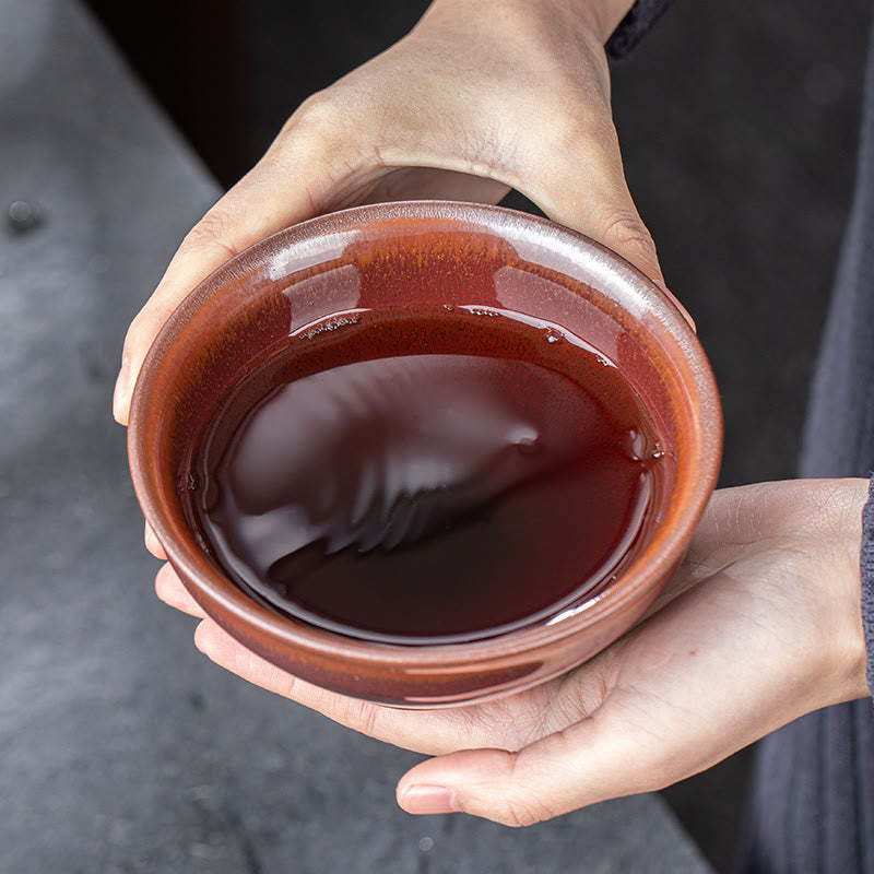 Nimara Ritual Vintage Red Brown Chinese Jianzhan Porcelain Teacup Kung Fu Tea Cup