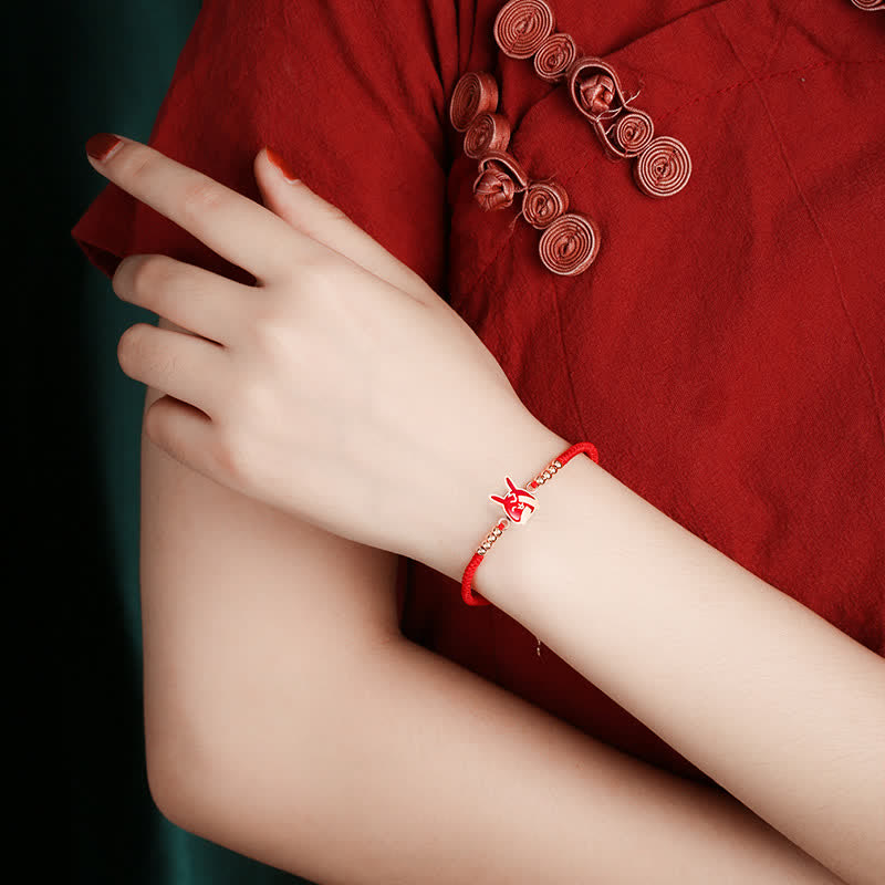 Nimara Ritual 925 Sterling Silver Chinese Zodiac Luck Faith Discolor Red String Bracelet
