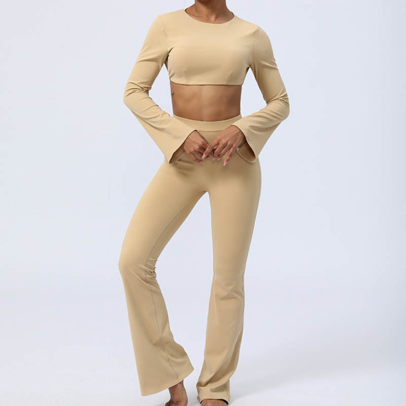 Nimara Ritual Long Sleeve Backless Strap Top Bra Flare Pants Fitness Yoga Outfit