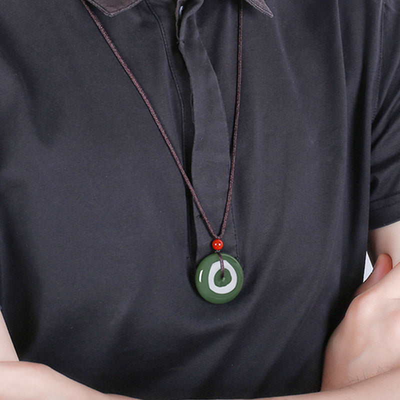 Nimara Ritual Natural Round Jade Peace Buckle Prosperity Necklace String Pendant